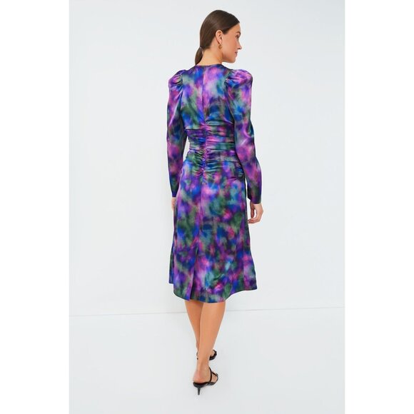 NWT GANNI Simply Purple Silk Stretch Satin Midi Dress 38 - Picture 4 of 5